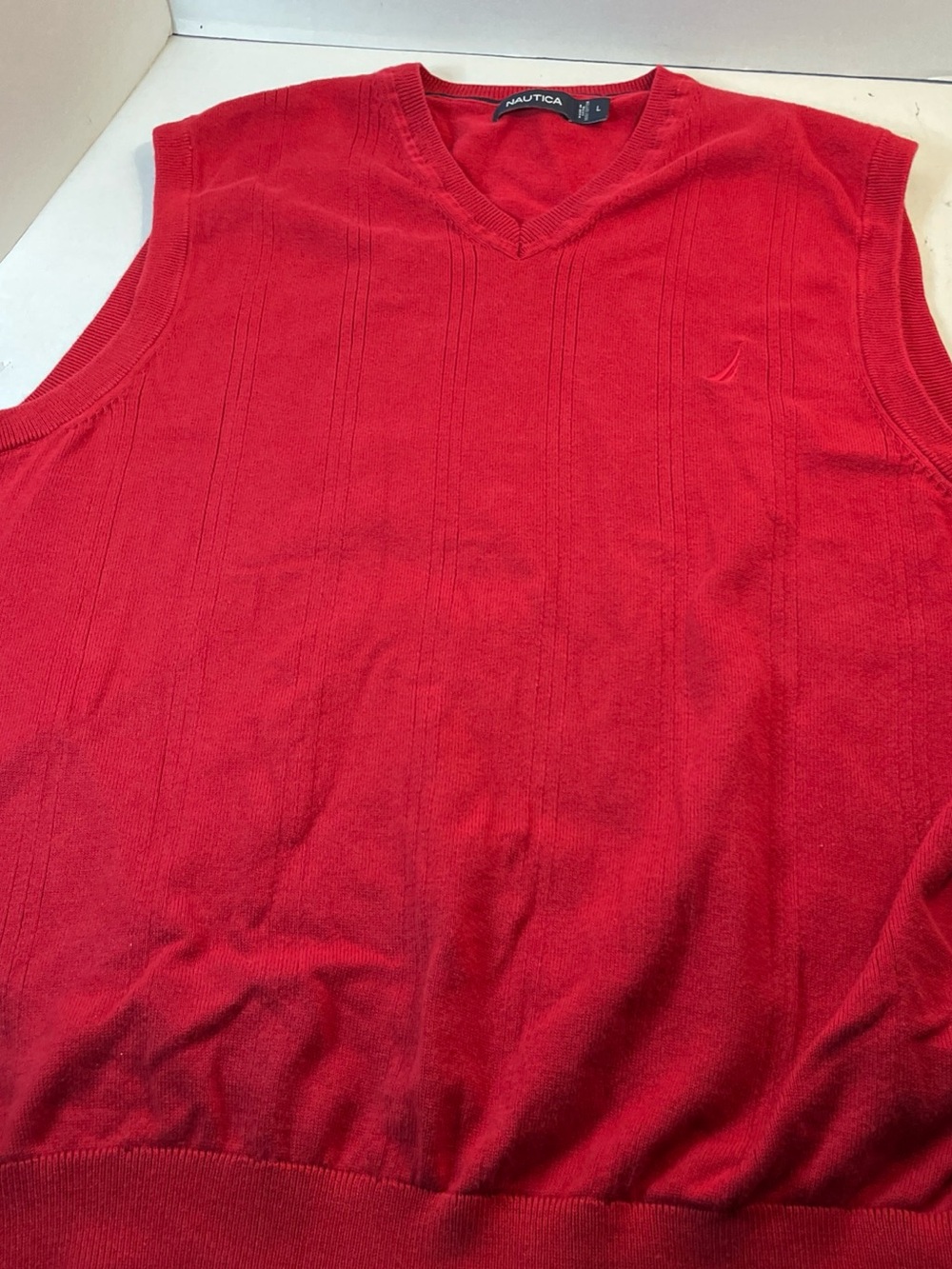Nautica Men's Bright Red V-Neck Knit Sweater Vest